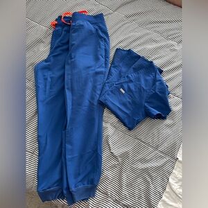 Figs Blue Scrub Set with Red Accents